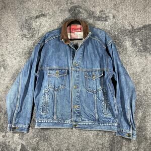 Marlboro Country Store Jacket Mens L Blue Bomber Collared Flannel Lined Denim